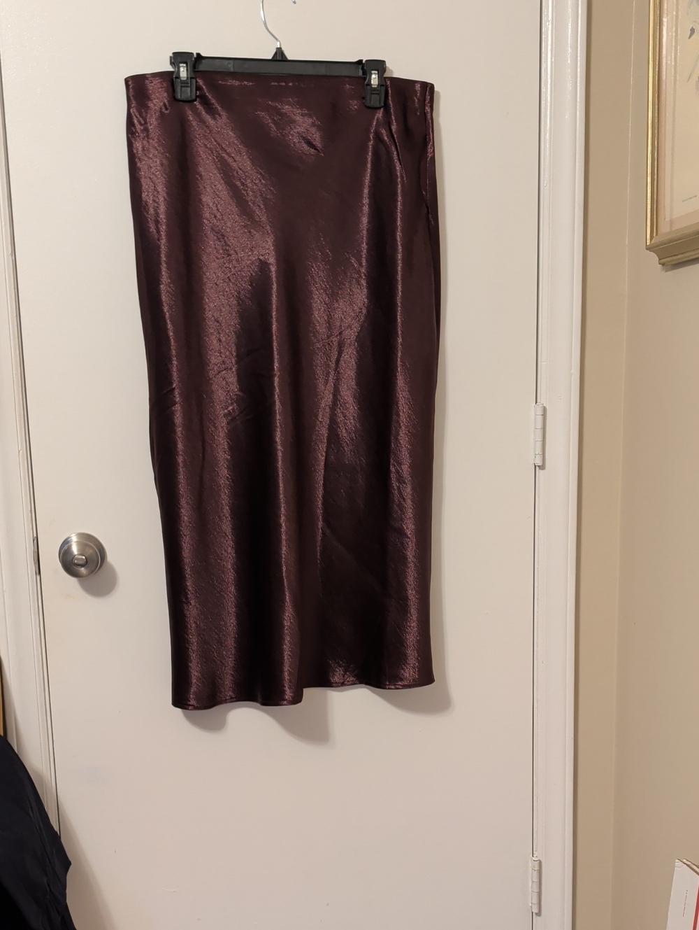 Satin Midi Skirt in Deep Plum